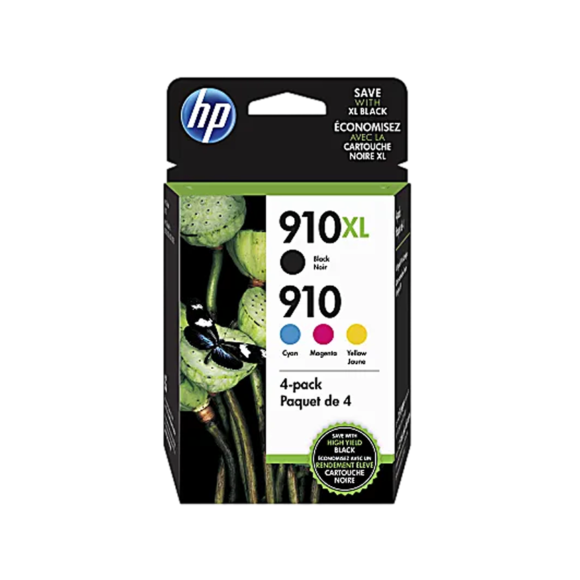 HP 910XL Black/910 Cyan; Magenta; Yellow High-Yield Ink Cartridges, Pack Of 4, 3JB41AN