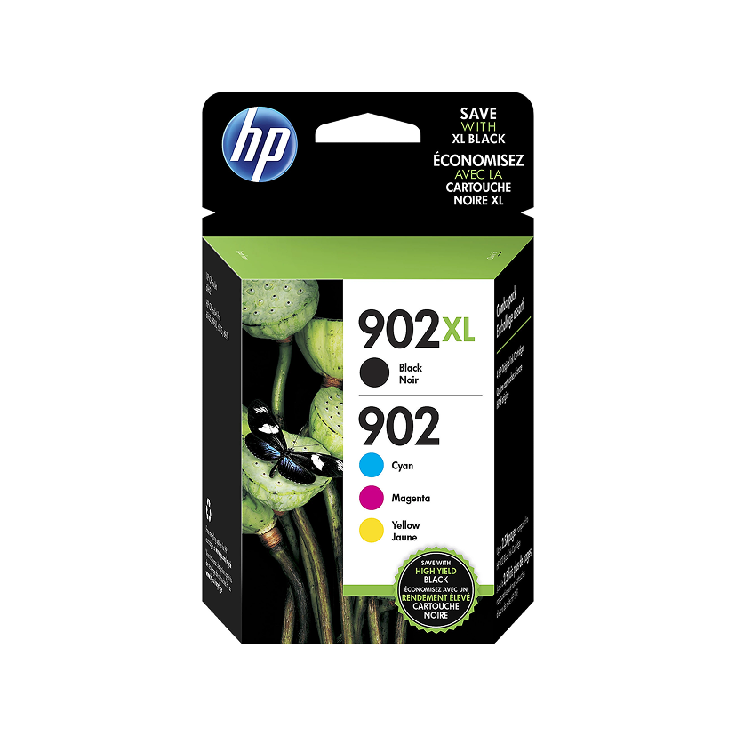HP 902XL Black/902 Cyan; Magenta; Yellow High-Yield Ink Cartridges, Pack Of 4, T0A39AN